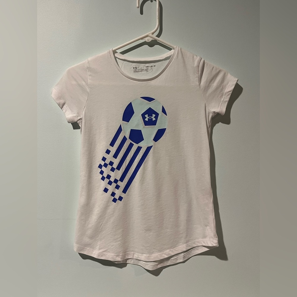 Under Armour Girls White Purple Soccer T-shirt, Size Youth Medium